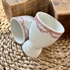 Red and White Restaurant or Ironstone Large Egg Cups
